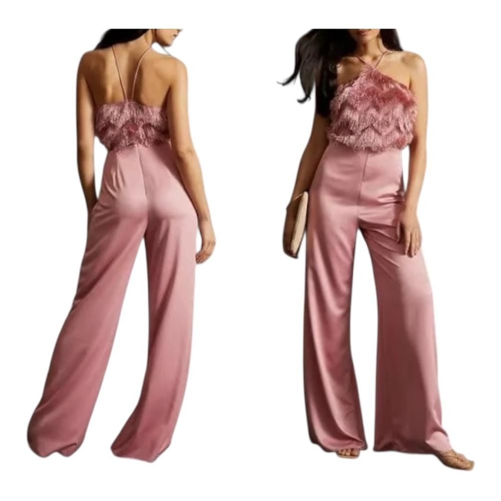 Hutch Feathered Jumpsuit size 10 Timeless Feminine Elegant Summer Wedding
